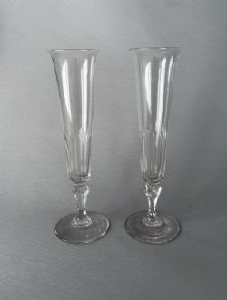 A GORGEOUS PAIR OF EARLY VICTORIAN CUT GLASS CHAMPAGNE FLUTES