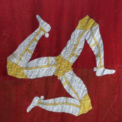 ISLE OF MAN 1930S ERA COTTON FLAG WITH STITCHED PANELS
