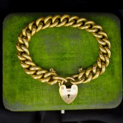 ANTIQUE HEART PADLOCK CURB LINK ROLLED GOLD BRACELET