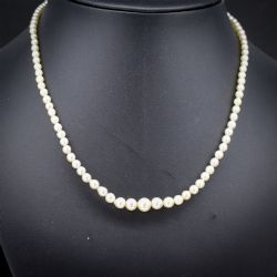 VINTAGE GRADUATED PEARL 9CT GOLD STRAND BEADED NECKLACE 16