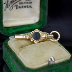 ANTIQUE AGATE GOLD CASED WATCH KEY FOB PENDANT CHARM
