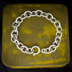 VINTAGE STERLING SILVER OVAL CABLE LINK BRACELET WITH BOLT RING 75