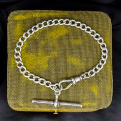 ANTIQUE CURB STERLING SILVER BRACELET WITH DOG CLIP AND TBAR 8