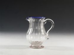 ANTIQUE GLASS CREAM JUG WITH BLUE RIM ENGLISH C1800