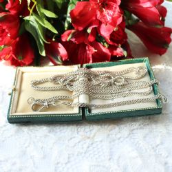 ANTIQUE STERLING SILVER WATCH CHAIN WITH SCREWLOCK POCKET WATCH CLIP 34INCHES 208GRAMS