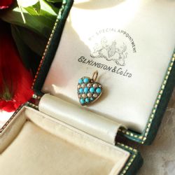 VICTORIAN 9CT GOLD TURQUOISE PUFFY HEART CHARM