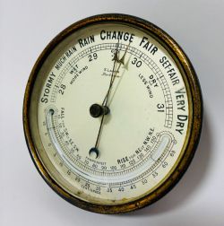 ANTIQUE BRASS WALL BAROMETER THERMOMETER