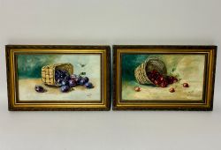 PAIR OF STILL LIFE OIL PAINTINGS BY MHILL