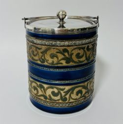 VICTORIAN DOULTON LAMBETH SILVER PLATED BISCUIT BARREL