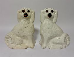 PAIR ANTIQUE STAFFORDSHIRE DOGS