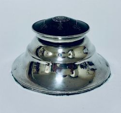 ANTIQUE SILVER AND TORTOISESHELL INKWELL