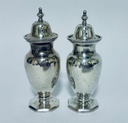 PAIR ANTIQUE SILVER PEPPER POTS
