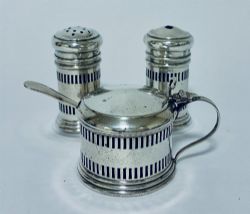 ANTIQUE 3 PIECE SILVER CRUET SET