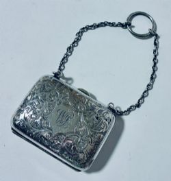 EDWARDIAN SILVER COIN PURSE CHATELAINE