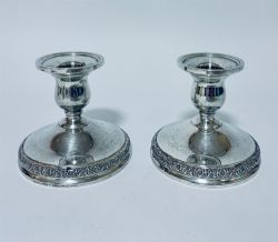 PAIR OF STERLING SILVER DESK CANDLESTICKS