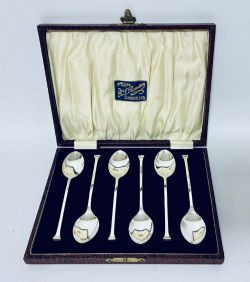 SET OF 6 ANTIQUE SILVER SEAL TOP SPOONS