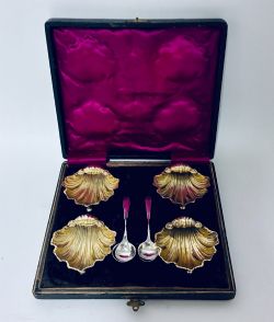 SET OF 4 VICTORIAN SILVER SHELL SALTS