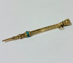 ANTIQUE GOLD AND TURQUOISE PROPELLING PENCIL