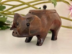 ANTIQUE TREEN PIG SHAPED SNUFF BOX