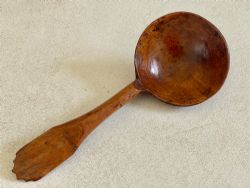 AN ANTIQUE TREEN LADLE LOVELY COLOUR AND PATINA