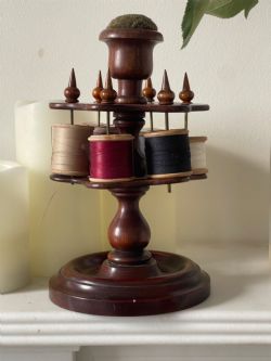 ANTIQUE COTTON REEL PIN CUSHION STAND
