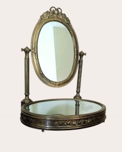 AN CIRCA 1880 SMALL FRENCH BRASS DRESSING MIRROR