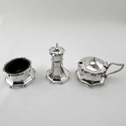 EDWARDIAN STERLING SILVER CONDIMENT SET IN A LIGHTHOUSE STYLE