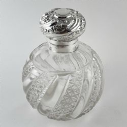 LATE VICTORIAN STERLING SILVER AND CUT GLASS PERFUME BOTTLE