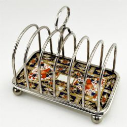 UNUSUAL LATE VICTORIAN DAVENPORT CHINA SILVER PLATED TOAST RACK