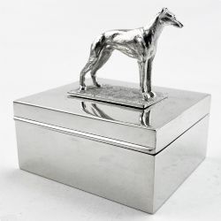 SILVER PLATED TRINKET OR CIGARETTE BOX WITH FIGURAL GREYHOUND