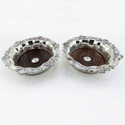 DECORATIVE PAIR OF OLD SHEFFIELD PLATE COASTERS