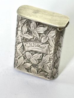 VICTORIAN SILVER FLIP TOP VESTA CASE HENRY WILLIAMSON BIRMINGHAM 1886