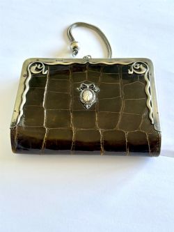 ART NOUVEAU SILVER CROCODILE SKIN PURSE JOHN COLLARD VICKERY LONDON 1904