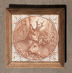 ANTIQUE FRENCH DEER TILE WOODEN STAND