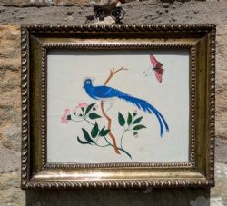 PRETTY REGENCY WATERCOLOUR EXOTIC BLUE BIRD