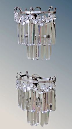 PRETTY PAIR OF CUT CRYSTAL WALL LIGHTS