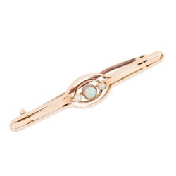 9CT GOLD OPAL AND PEARL BAR BROOCH