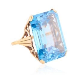 9CT GOLD LARGE BLUE PASTE DRESS RING 19601961