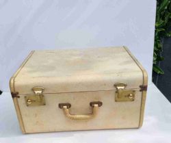 ANTIQUE VELLUM LEATHER WEEKEND CASE C1920 46CM X 40CM IN EXCELLENT CONDITION