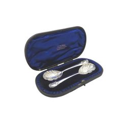 PAIR OF ANTIQUE VICTORIAN STERLING SILVER JAM PRESERVE SPOONS 1900