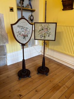 PAIR OF 19THC MAHOGANY POLE SCREENS