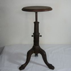 VICTORIAN ADJUSTABLE CAST IRON INDUSTRIAL STOOL WITH REVOLVING MAHOGANY SEAT