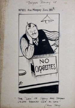 BERT THOMAS SIGNED ORIGINAL EARLY 20TH CENTURY WW2 POLITICAL CARTOON INK DRAWING 'NO CIGARETTES' PUNCH MAGAZINE
