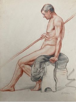 HARRY EPWORTH ALLEN SIGNED ORIGINAL EARLY 20TH CENTURY VINTAGE NORTHERN ART CHALK PASTEL PORTRAIT LIFE STUDY NUDE MALE FIGURE 3
