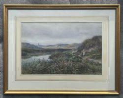 COLIN H GREENWOOD 1881 SIGNED ORIGINAL LATE 19TH CENTURY VICTORIAN ANTIQUE WATERCOLOUR PAINTING RURAL ENGLISH RIVER LANDSCAPE WITH FIGURES