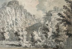 ATTRIBUTED TO EDWARD DAYES ORIGINAL LATE 18TH CENTURY GEORGIAN WATERCOLOUR INK SKETCH PAINTING LODORE FALLS DERWENTWATER ENGLISH LAKE DISTRICT LANDSCAPE