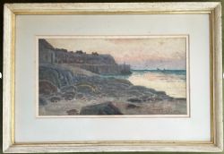 ORIGINAL LATE 19TH CENTURY ANTIQUE WATERCOLOUR PAINTING COASTAL HARBOUR SCENE WITH BOATS SIGNED J B DONALDSON