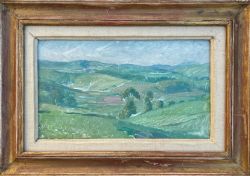 HUBERT WELLINGTON ORIGINAL EARLY 20TH CENTURY BRITISH ANTIQUE OIL PAINTING ON WOOD PANEL CARDIGANSHIRE VALLEY WELSH LANDSCAPE