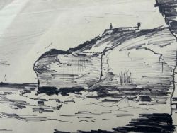 PETER SPINK 1964 ORIGINAL VINTAGE INK DRAWING FLAMBOROUGH HEAD YORKSHIRE SCENE