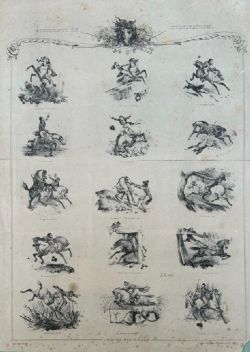 ANTIQUE VICTOR ADAM FRENCH LITHOGRAPH ACCIDENTS DE L'QUITATION HORSE RIDING ENGRAVING C1840 PHOTO LOT